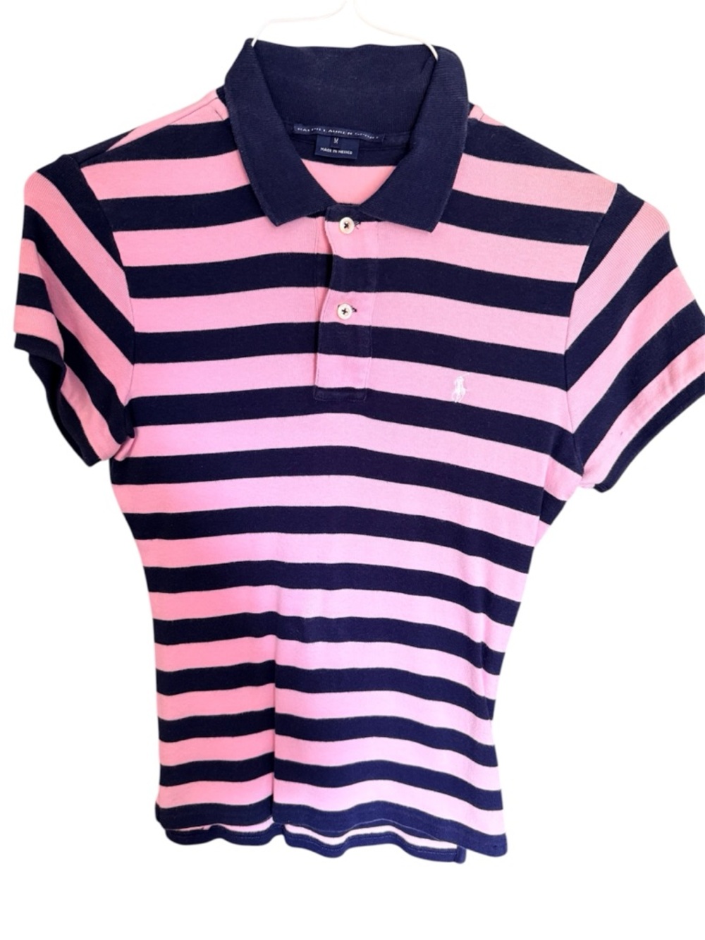 Ralph Lauren Navy & Pink Striped Polo Sz. M EUC